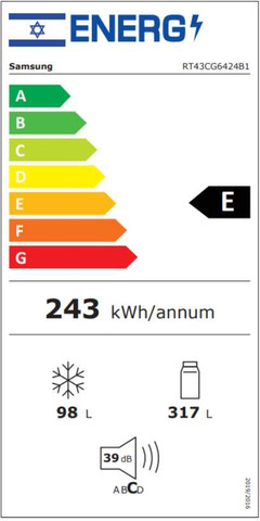 מקרר מקפיא עליון 420 ליטר Samsung RT43CG6424B1 שחור פחם מט מוברש