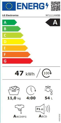 מכונת כביסה פתח חזית - 11 ק"ג LG אל ג'י WF11114WBW