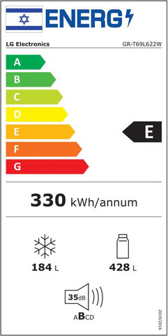 מקרר מקפיא עליון 612 ליטר LG GR-T69L622W לבן *מהדרין