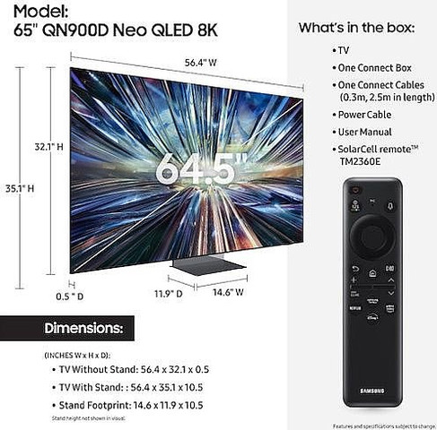 טלוויזיה חכמה ''65 SAMSUNG NEO QLED 8K סמסונג דגם QE65QN900DTXSQ