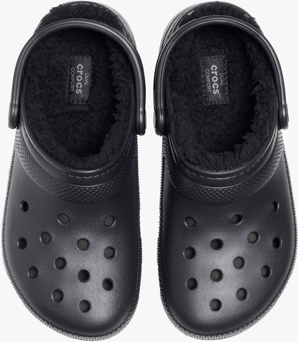 Crocs Classic Lined Clog - כפכפים פרוותיים קרוקס בצבע שחור