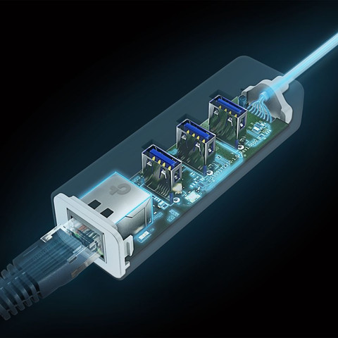 מפצל USB Type-C לחיבור רשת RJ45 עם 3 חיבורי TP-Link UE330C USB 3.0