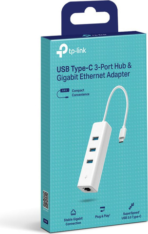 מפצל USB Type-C לחיבור רשת RJ45 עם 3 חיבורי TP-Link UE330C USB 3.0