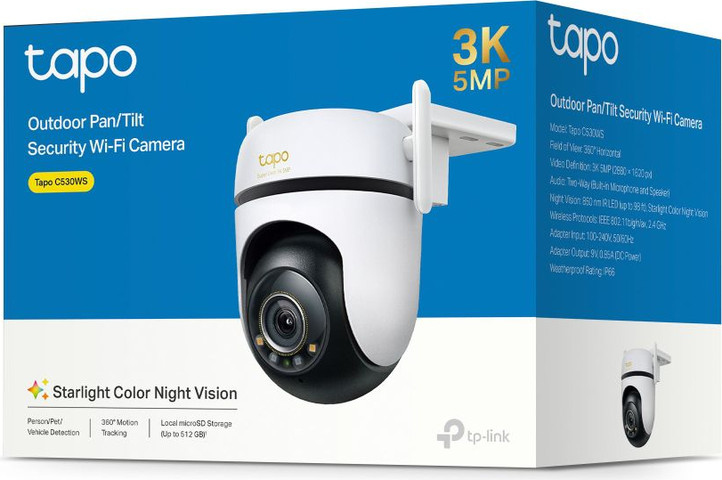 מצלמת אבטחה חיצונית אלחוטית TP-Link Pan / Tilt AI Tapo C530WS