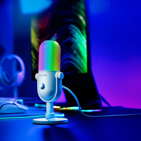 מיקרופון קונדנסר עם תאורת RGB לגיימרים עם תאורת Razer Seiren V3 Chroma - צבע לבן