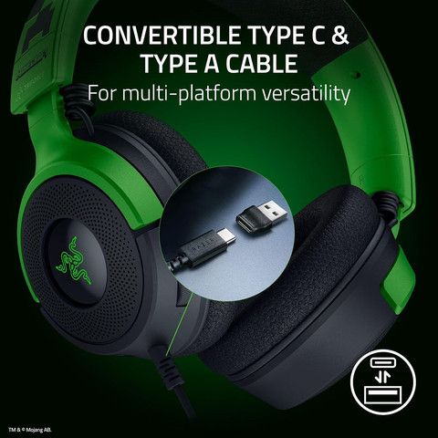 אוזניות גיימינג חוטיות - Razer Kraken V4 X Minecraft Edition