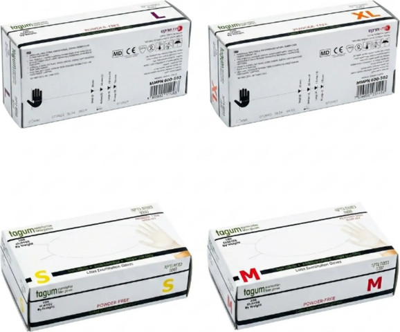 כפפות לטקס ללא אבקה. 100 יחידות. Latex Gloves Powder Free. מידות S. M. L. XL