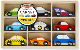 melissa and doug 9 מכוניות עץ באריזה רב פעמית