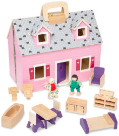 melissa and doug מיני בית בובות מתקפל ומפתח עם 2 בובות משחק ו 11 אביזרים