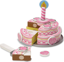 melissa and doug עוגת יום הולדת חגיגית תלת שכבתית מעץ 20 חלקים