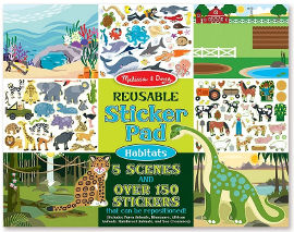 melissa and doug חוברת מדבקות 5 דפי יצירה ו 150 מדבקות רב פעמיות - חיות