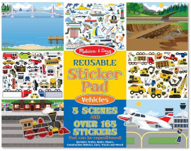 melissa and doug חוברת מדבקות 5 דפי יצירה ו 165 מדבקות רב פעמיות - כלי רכב