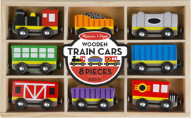 melissa and doug סט רכבת וקרונות מעץ 8 חלקים עם גלגלים בארגז אכסון רב פעמי