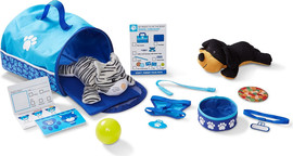 melissa and doug ערכה להסעה ומשחק עם חיות מחמד כולל בובת כלב וחתול 15 חלקים