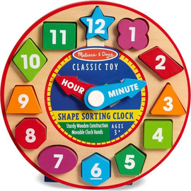 melissa and doug מליסה ודאג שעון למיון צורות מעץ מבית Melissa &amp; Doug