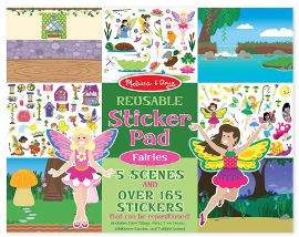 melissa and doug חוברת 165 מדבקות רב פעמית ו 5 דפי נושא - פיות