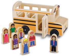 melissa and doug אוטובוס בית ספר מעץ עם 7 דמויות משחק
