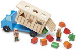 melissa and doug משאית אשפה התאם צורה מעץ 12 חלקים