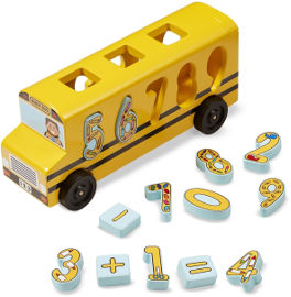melissa and doug סט אוטובוס לימוד והתאמת מספרים מעץ 19 חלקים