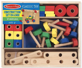 melissa and doug סט בניה והרכבה מעץ אום ובורג 48 חלקים בקופסא רב פעמית שהיא חלק מאפשרויות הבניה