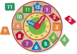melissa and doug שעון מיון צורות וצבעים 13 חלקים מעץ
