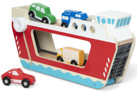 melissa and doug סט מעבורת מעץ + 4 רכבים