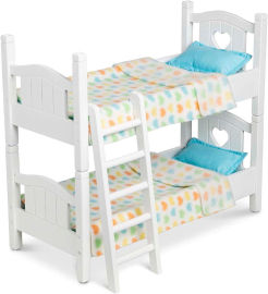 melissa and doug Mine to Love - מיטת קומותיים או זוג מיטות לבובה מעץ עם מזרנים וכלי מיטה