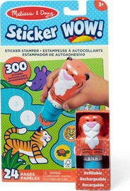 melissa and doug Sticker WOW! חוברת מדבקות 24 דפים עם מכשיר הדבקה אוטומטי ו 300 מדבקות - פמפקין הנמר וחיות הספארי