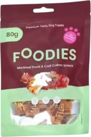 foodies חטיף פודיס קוביות ברווז ודג קוד 80 גר'