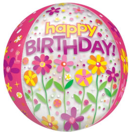 Anagram בלון 16 ORBZ עגול שקוף וורוד HBD פרחים