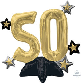 Anagram בלון מיילר 20 מרכז שולחן-ספרה 50 עם כוכבים שחור זהב