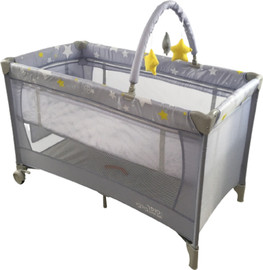BABY Queenix לול קמפינג / מיטה ניידת לתינוק ארוך במיוחד 120 ס"מ 2 גבהים וקשת צעצועים - אפור כוכבים