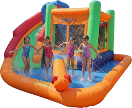 Jumpy Jump מתקן קפיצה מתנפח פרימיום עם מים – דגם W4034 | מגלשה ענקית + מתקן קפיצה + בריכה ותותח מים| Jumpy Jump