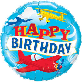 Qualatex בלון מיילר Q18 מודפס HBD - מטוסים - 1יח