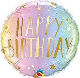 Qualatex בלון Q18 מודפס HBD&כוכבים פסטל אומברה-1יח
