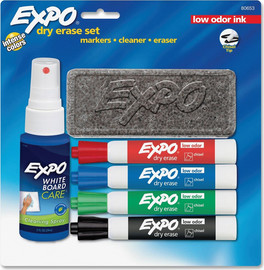 Expo מארז 4 טושים מחיקים ללוח מחיק עם ספריי ומחק