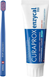 Curaprox סט קורפרוקס לבעלי שיניים וחניכיים רגישות - משחת שיניים פרמנטית 75 מ"ל + מברשת שיניים רכה במיוחד Set Curaprox Enzycal 950 + Curaprox CS 12460 Velvet