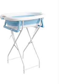 BABY Queenix אמבטיה סיליקון מתקפלת לתינוק עם מעמד גבוה - כחול
