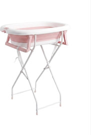 BABY Queenix אמבטיה סיליקון מתקפלת לתינוק עם מעמד גבוה - ורוד