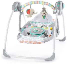 BRIGHT STARTS נדנדה חשמלית מתקפלת לתינוק עם חיישן משקל ומצבי שכיבה - חיות מוזיקאליות