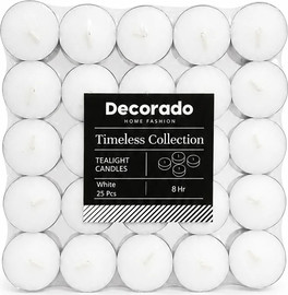 Decorado טי לייט לבן לא ריחני 8 שעות בעירה