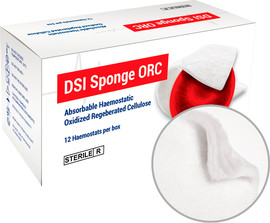 DSI תחבושת נספגת ממקור טבעי לעצירת דימום שטחי (הופכת לג'ל במגע עם דם ומכסה את אזור הפגיעה) מידה 25x51ממ DSI ORC SPONGE FIBRIL