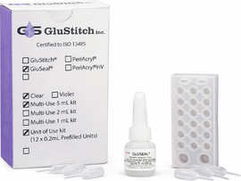 GluStitch דבק, תחבושת נוזלית דביקה לרקמות וגירויים קלים, עוצרת דימום קל, כוויות וחתכים קלים בעור 5 מ”ל ו 50 פיפטות GLUSEAL