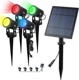 Solarlight תאורת חוץ לגינה - מארז רביעיית ספוטים סולאריים לגינה | דגם עמית צבעוני RGB