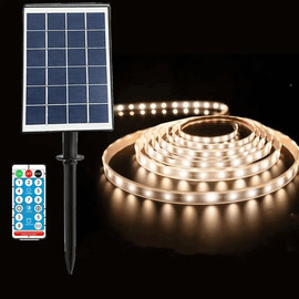 Solarlight פסי לדים מבית סולאר לייט - פס לד סולארי 20 מטר לבן חם כולל שלט אלחוטי וחיבור USB