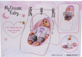 Gigo Toy כיסא אוכל ונדנדה 3 ב-1 לבובה מבית Gigo Toy