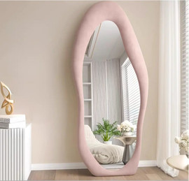 Anisfeld מראת גוף אמורפית ענקית 160X60 מסגרת קטיפה- ורוד
