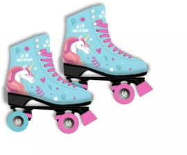 Skater סקטים 4 גלגלי PVC, גלגיליות ומעצור - דגם חד קרן על רקע תכלת - מידה 30