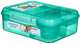SISTEMA קופסת אוכל בנטו לאנצ' 1.65 ליטר מחולקת + מיכל רוטב סיסטמה