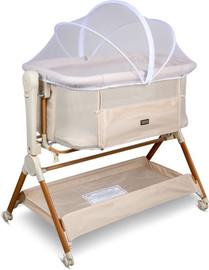 Snir Bebe עריסה נצמדת מתנדנדת בשילוב דמוי עץ דגם Bebe Woodlike צבע בז